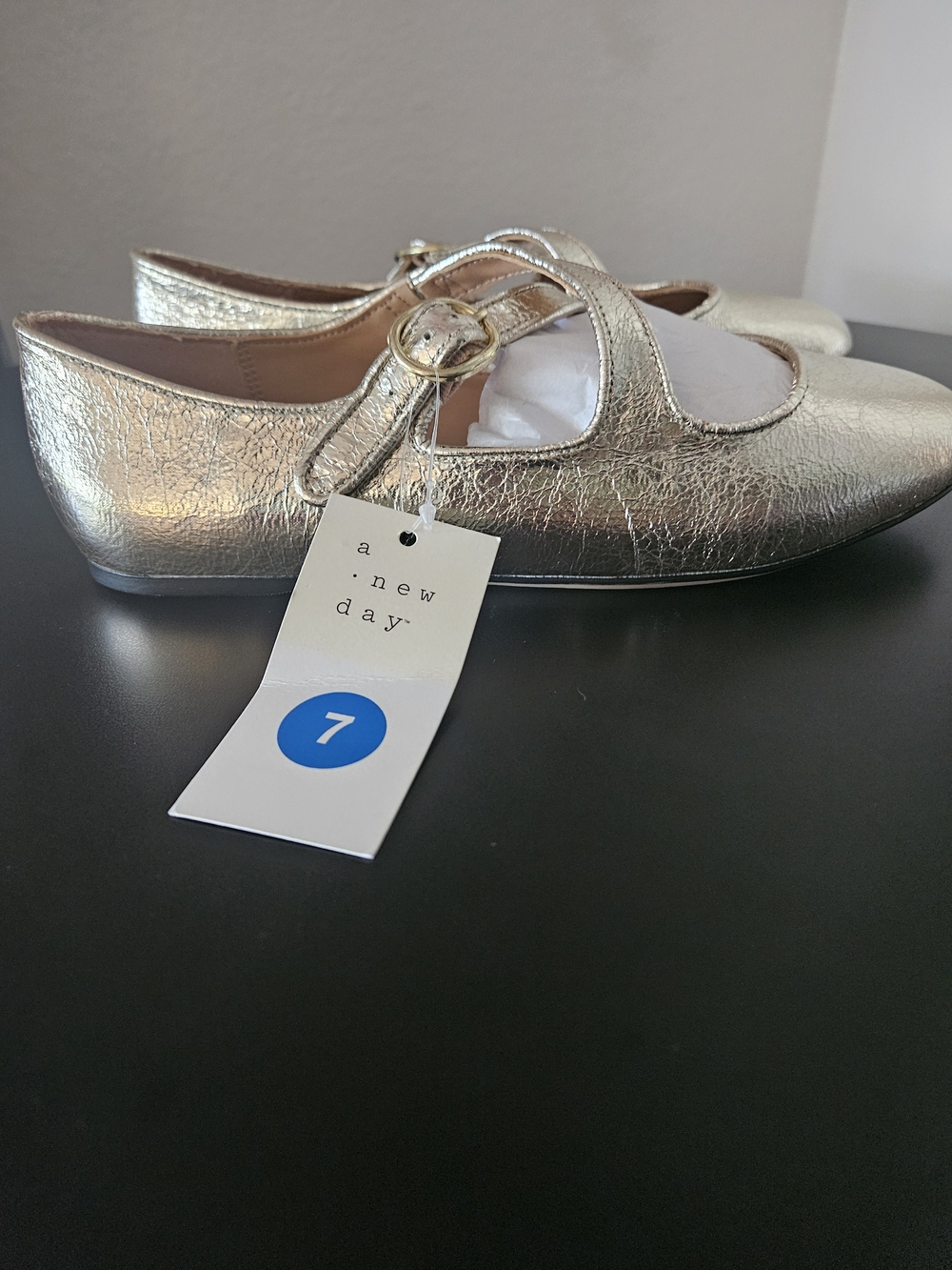 ✨ NWT A New Day Tasmin Metallic Gold Crisscross Mary Jane Flats ✨ Womans Size 7 - Picture 11 of 16
